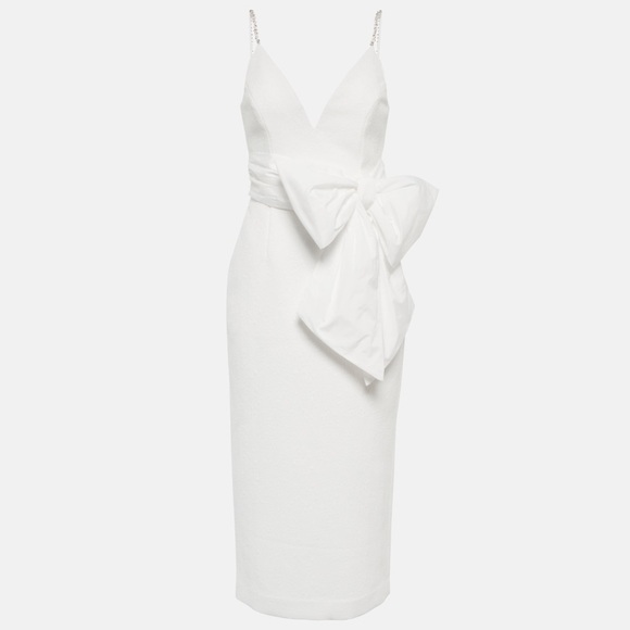 Rebecca Vallance Bridal Genevieve Bow-Trimmed Crepe Midi Dress - White Size 12 - Picture 3 of 10